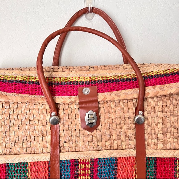 Vintage Basket Briefcase | Straw Beach Boho Oversized Tote - Picture 3 of 10